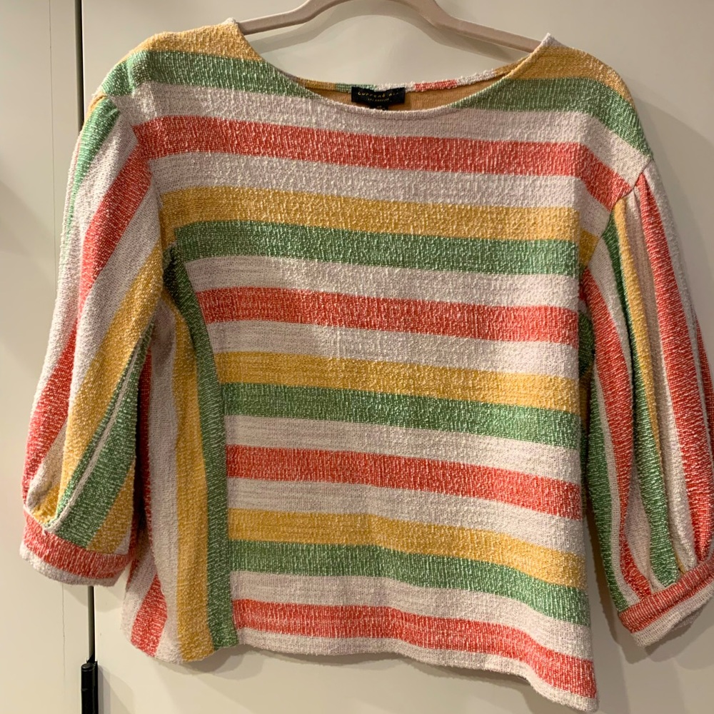 Anthropologie Current Air LA Abiliene Striped Balloon Sleeve Cropped Top XS